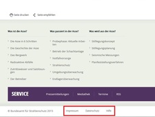 Screenshot: Fußbereich der Startseite Screenshot: Fußbereich der Startseite