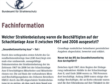 Fachinformation: Welcher Strahlenbelastung waren die Beschäftigten auf der Schachtanlage Asse II zwischen 1967 und 2008 ausgesetzt?