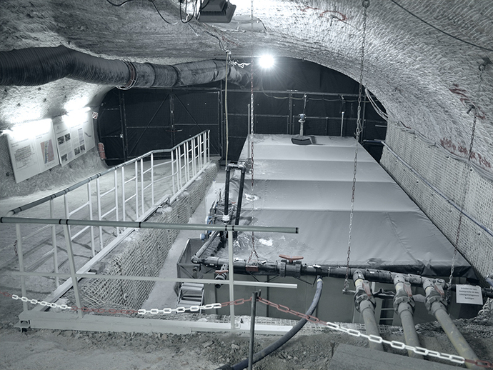 Hauptauffangstelle für Zutrittswässer auf der 658-Meter-Ebene (2014) Hauptauffangstelle für Zutrittswässer auf der 658-Meter-Ebene (2014)