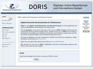 Screenshot des Digitalen Online-Repositoriums und Informationssystems des BfS Screenshot des Digitalen Online-Repositoriums und Informationssystems des BfS
