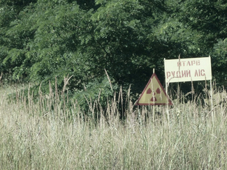 Signs in the 30-kilometre zone around the Chernobyl nuclear power plant (show image)