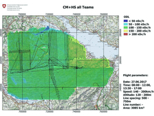 Map with measuring area and measuring flights