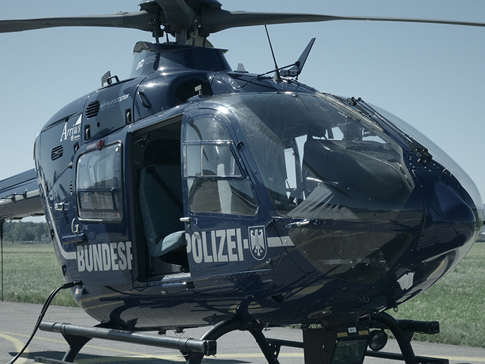Full view of a helicopter of the federal police forces.