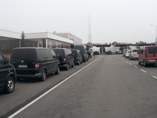 Car queue at the border crossing to Ukraine