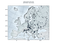 The map shows measuring points at which ruthenium-106 was detected in the air between end of September and beginning of October 2017