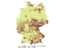 Map of Germany with indicated radon concentration
