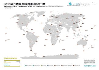 Auf der Weltkarte sind alle Radioaktivitätsmessstationen der CTBTO eingetragen.