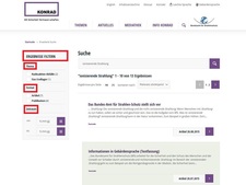 Screenshot eines Suchergebnisses; markiert sind Filterfunktionen Screenshot eines Suchergebnisses; markiert sind Filterfunktionen