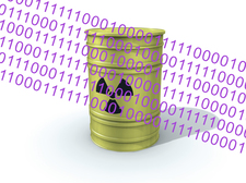 Symbolic image of a nuclear waste drum with binary code