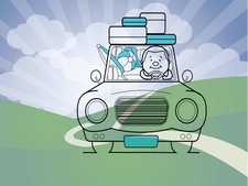 Zeichnung von einem Auto in sonniger Landschaft Zeichnung von einem Auto in sonniger Landschaft